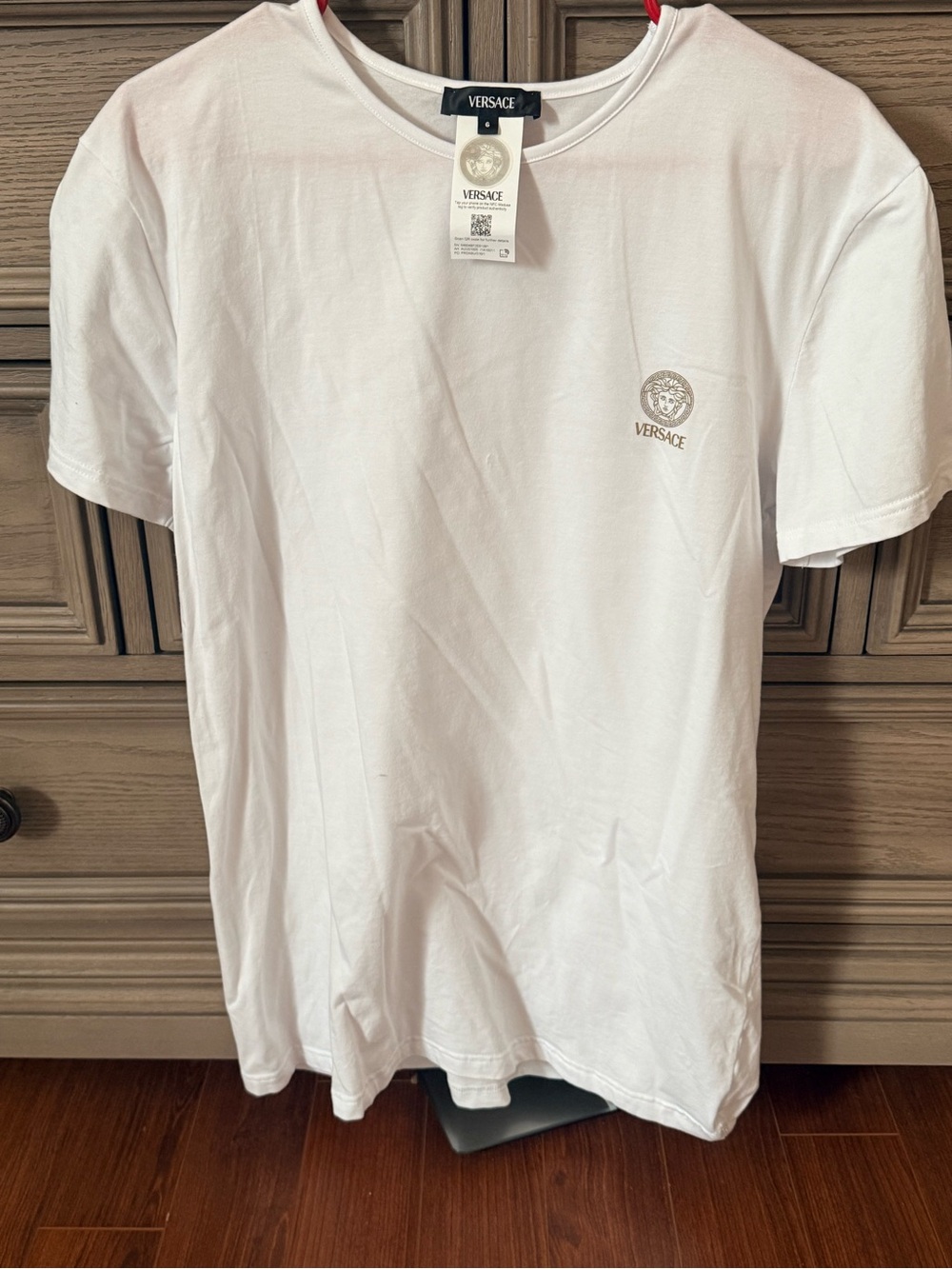 Versace White Short Sleeve Tee with Chest Medusa Crest